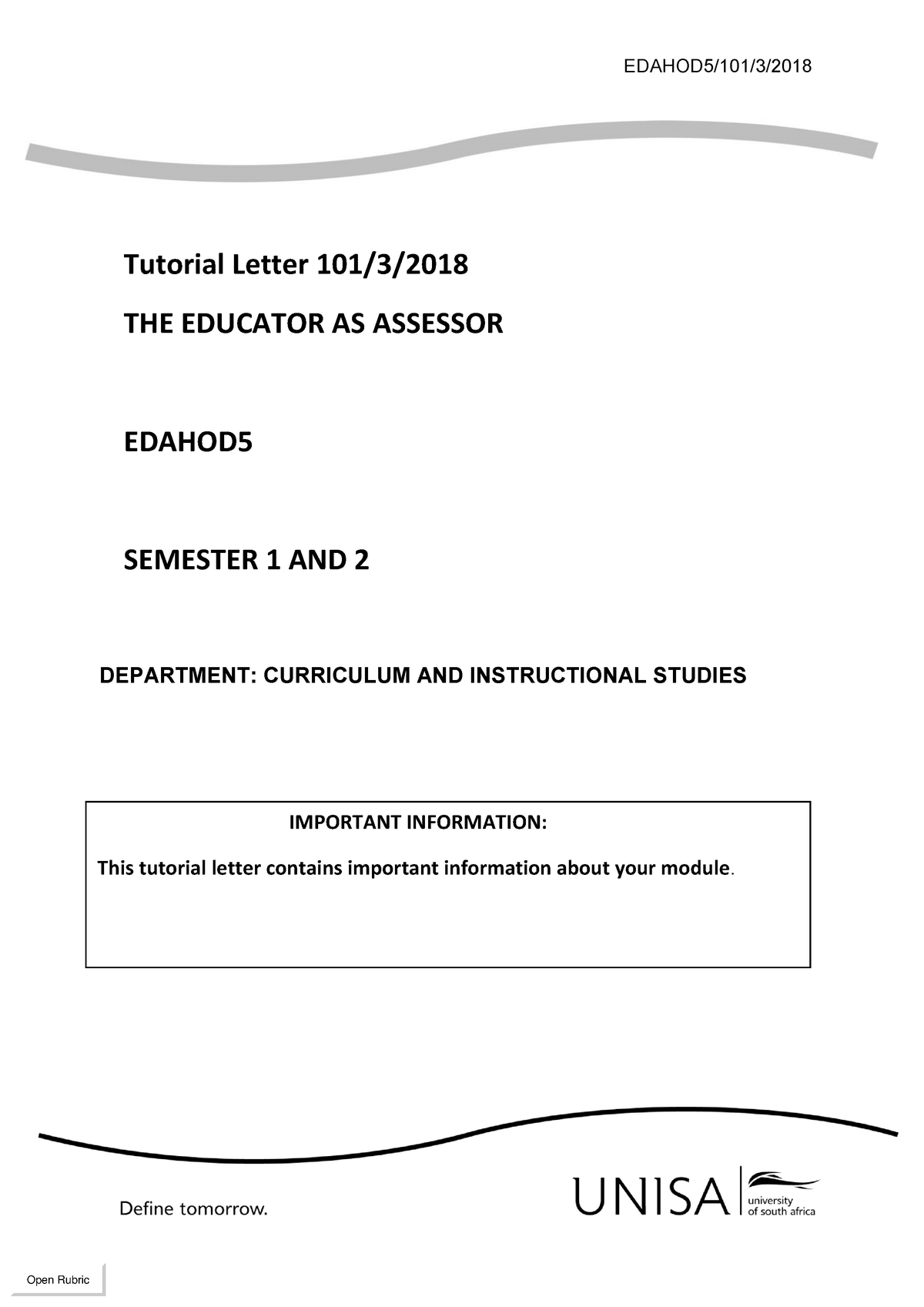 101 2018 3 E-3 - Tutorial Books - EDAHOD5/101/3/ Tutorial Letter 101/3 ...