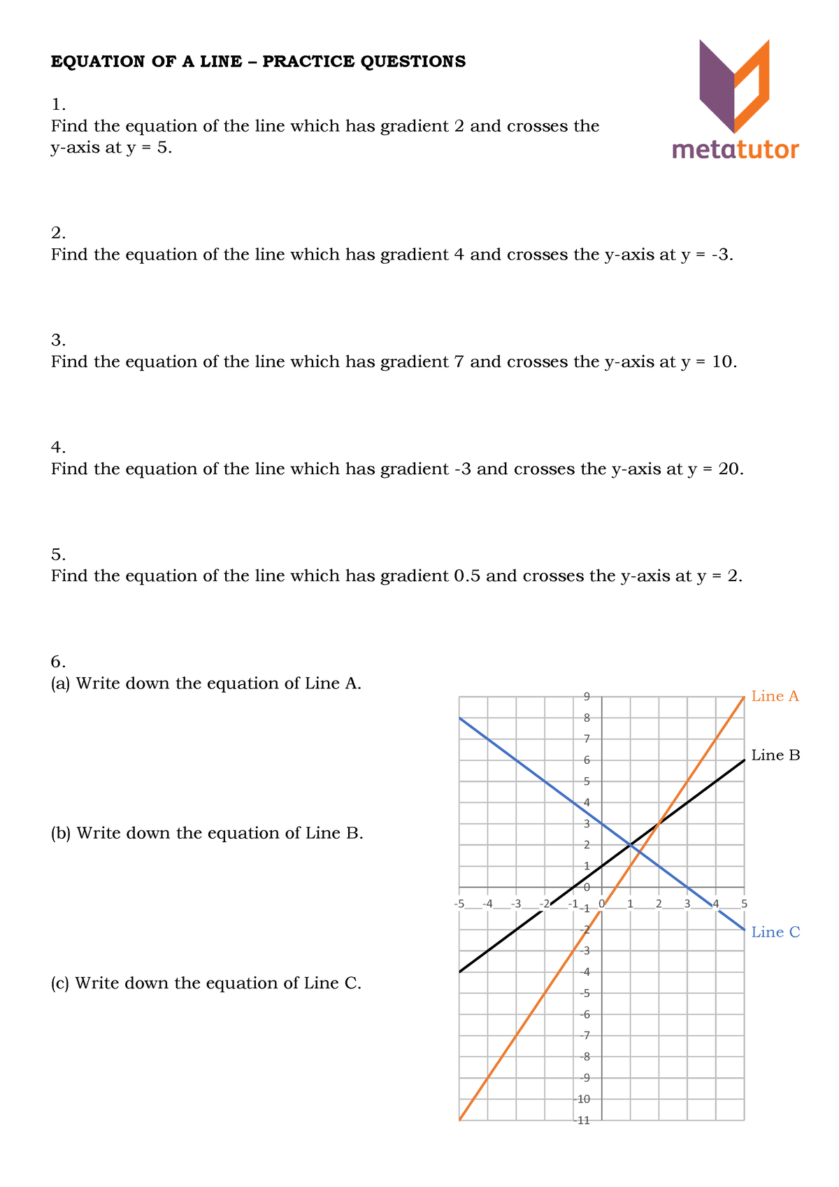 equation of a line practice questions corbettmaths