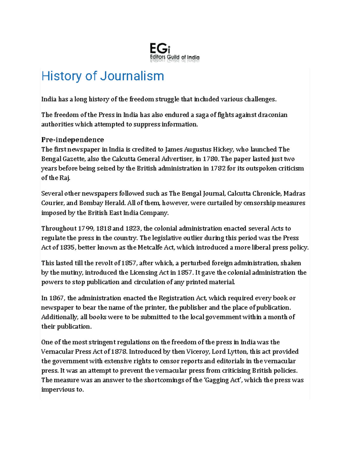 history of indian journalism essay