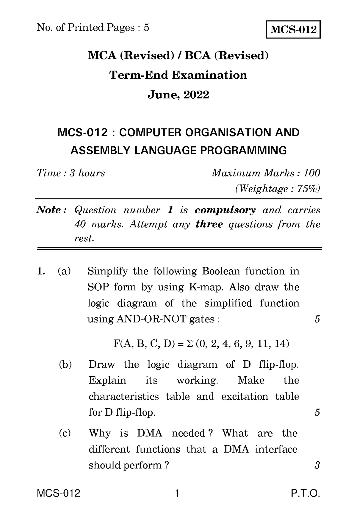 MCS-12 June 22 - MCS-012 1 P.T. MCS- MCA (Revised) / BCA (Revised) Term ...