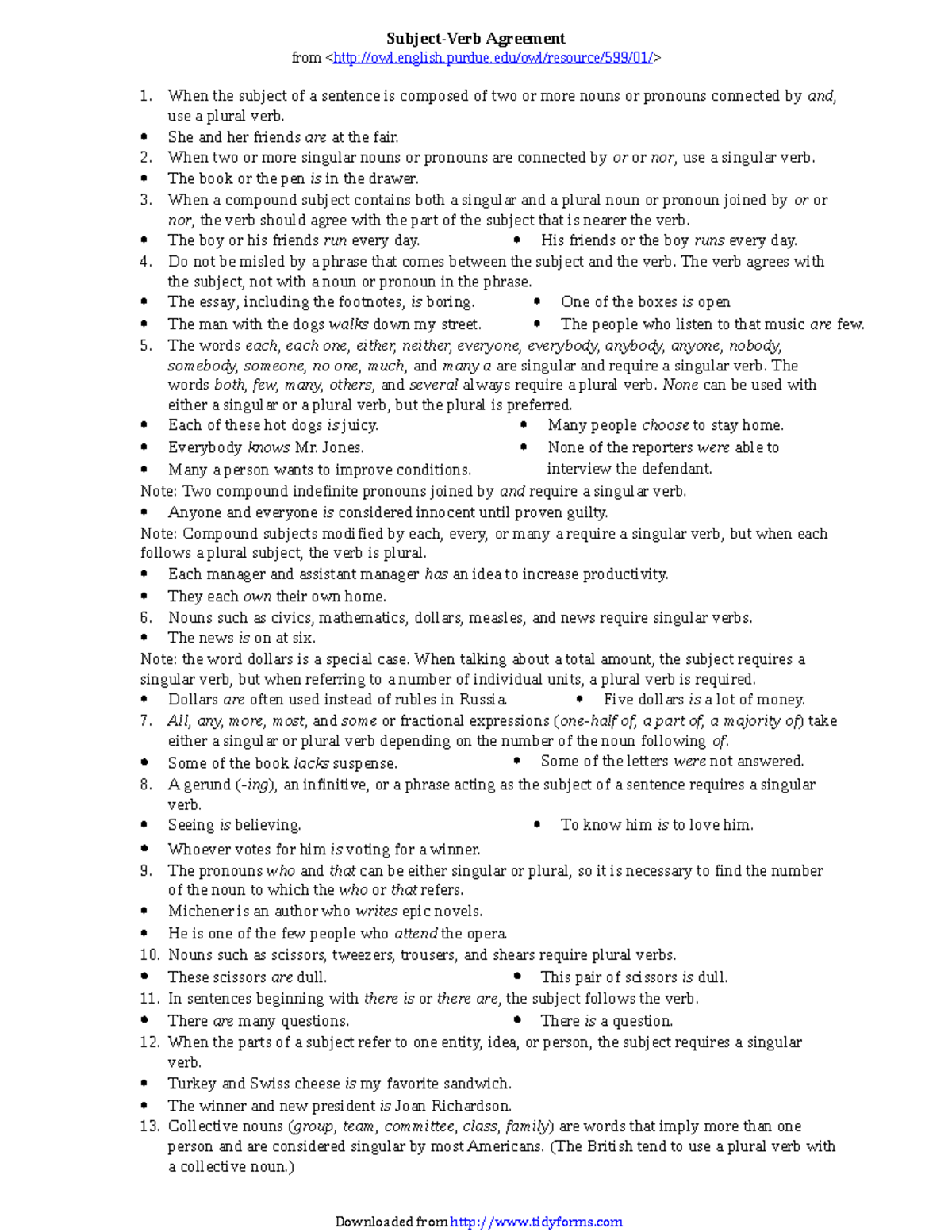 Subject verb agreement exercises 1 - Subject-Verb Agreement from - Studocu