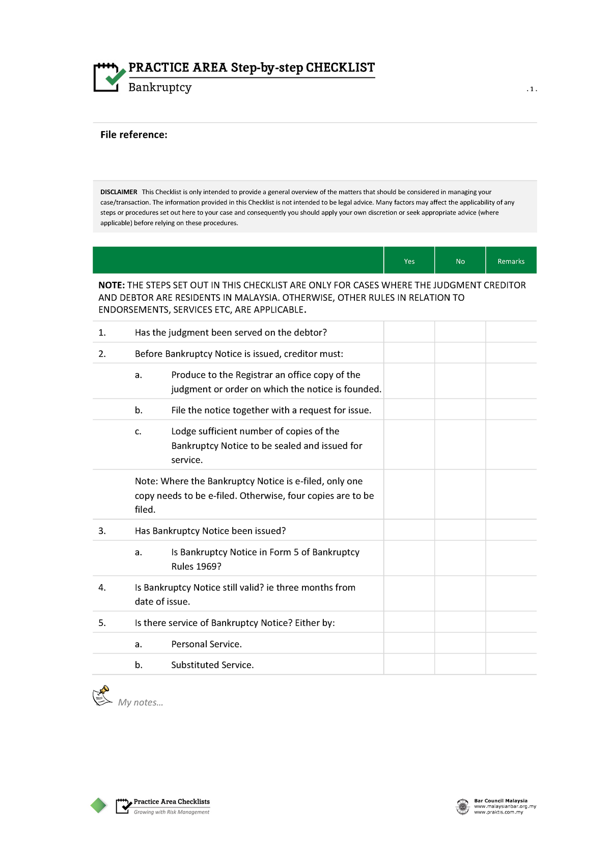 Bankruptcy Checklist To File In Court - Law Of Insolvency - UniSZA ...