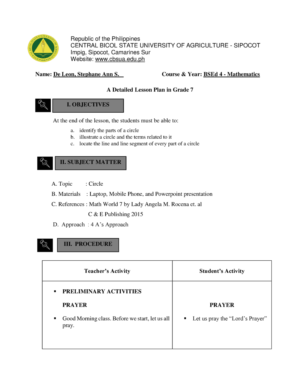 DLP - Grade 7 - Circle - DLP - Republic Of The Philippines CENTRAL ...