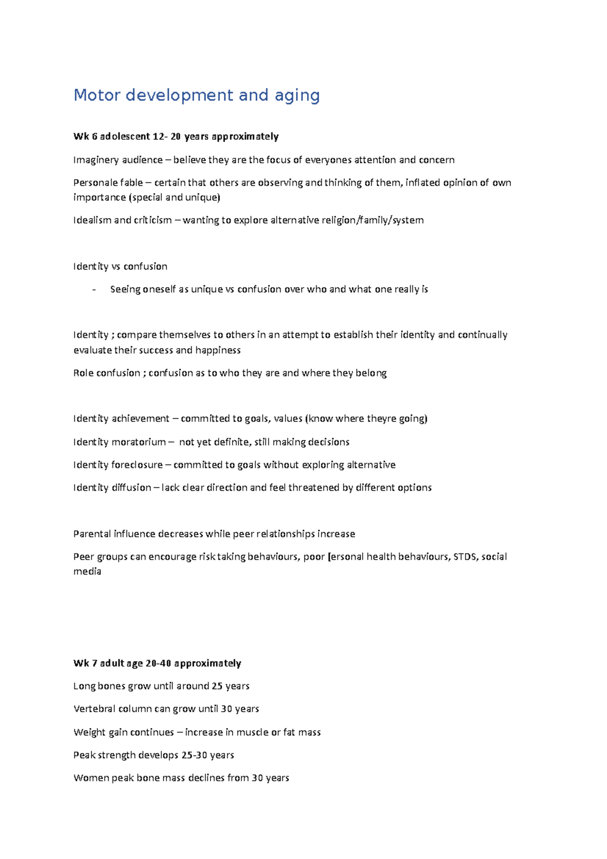 Motor development and aging lecture notes - Motor development and aging ...