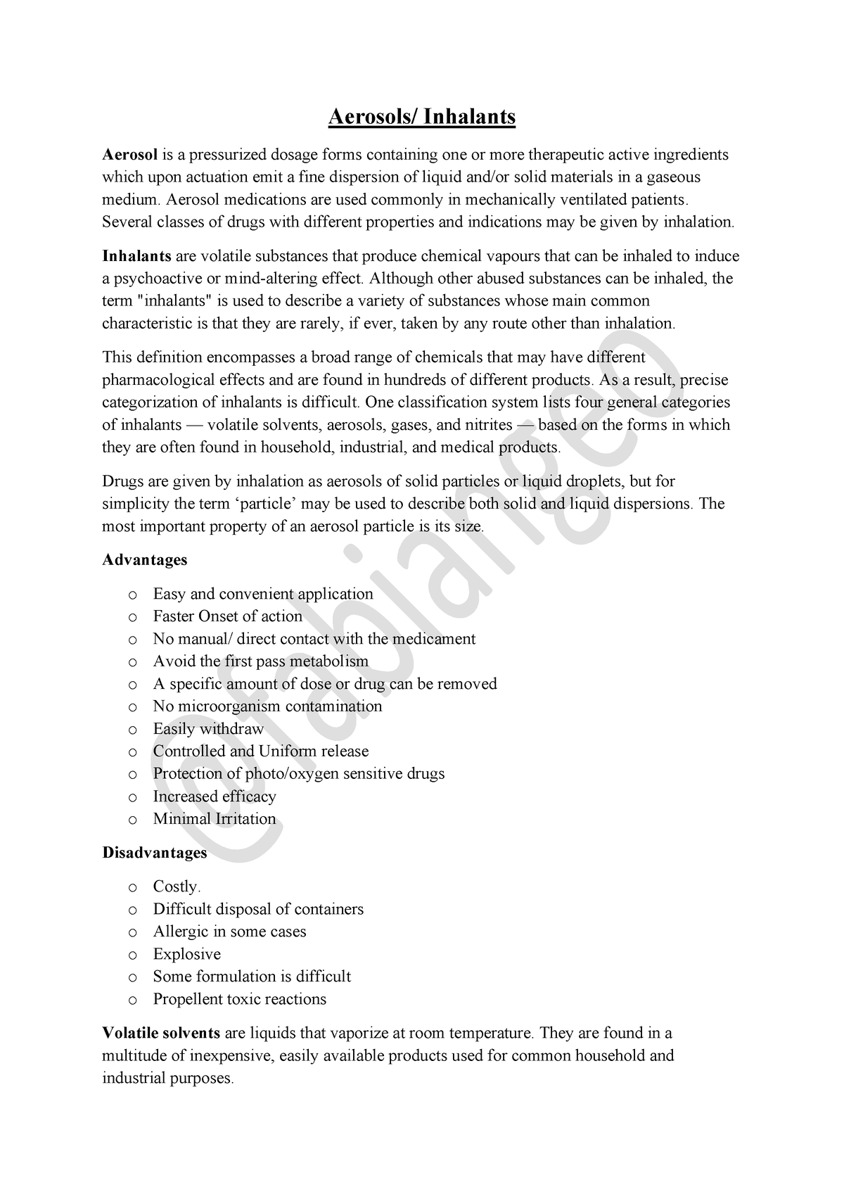 Aerosols second yr pharmacology notes for BAMS Aerosols