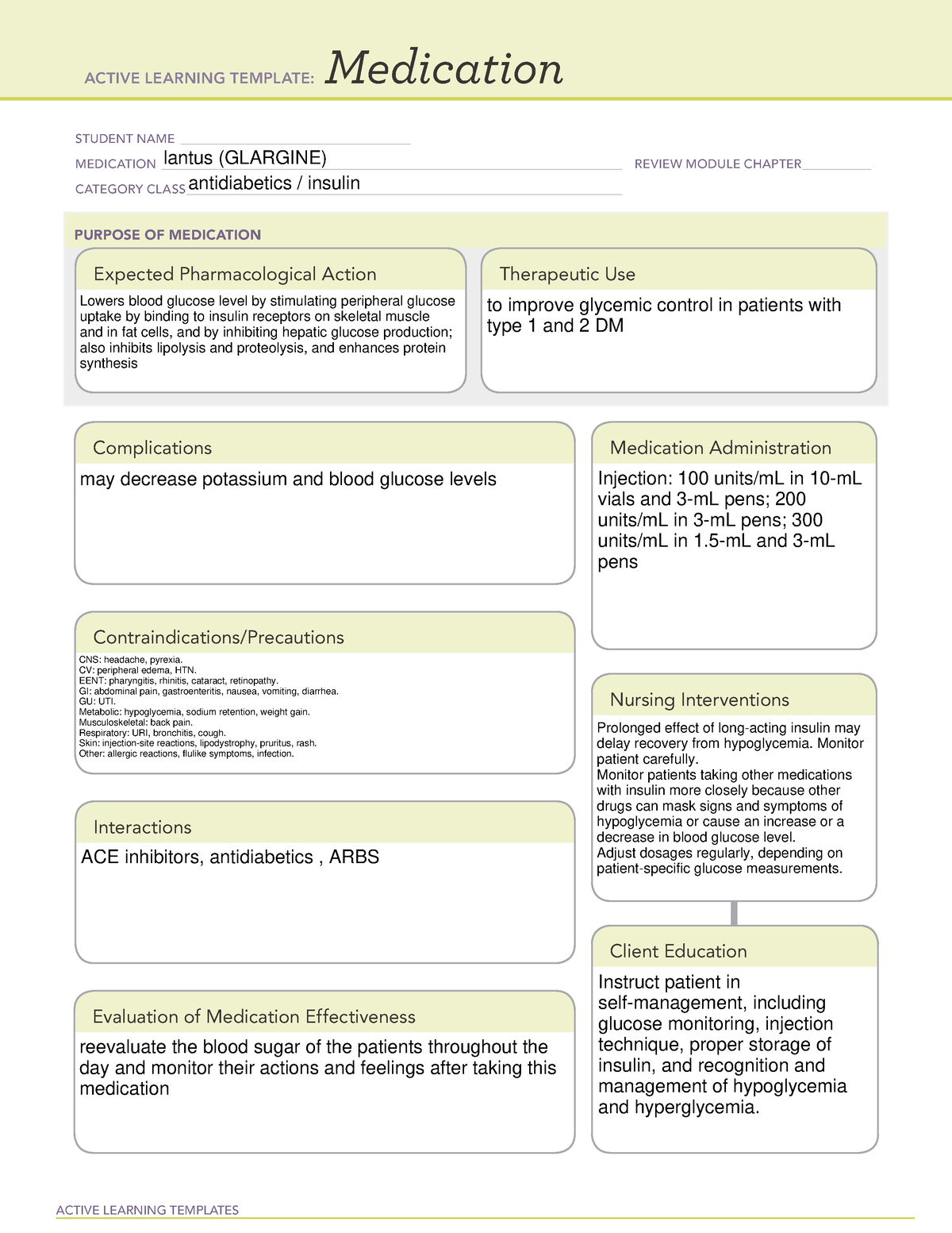 Lantus insulin medication study guides ACTIVE LEARNING TEMPLATES