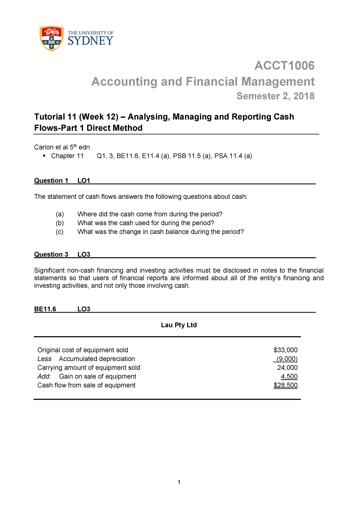 11 ACCT1006 Tutorial 11 Week 12 - ACCT1006 Accounting And Financial ...