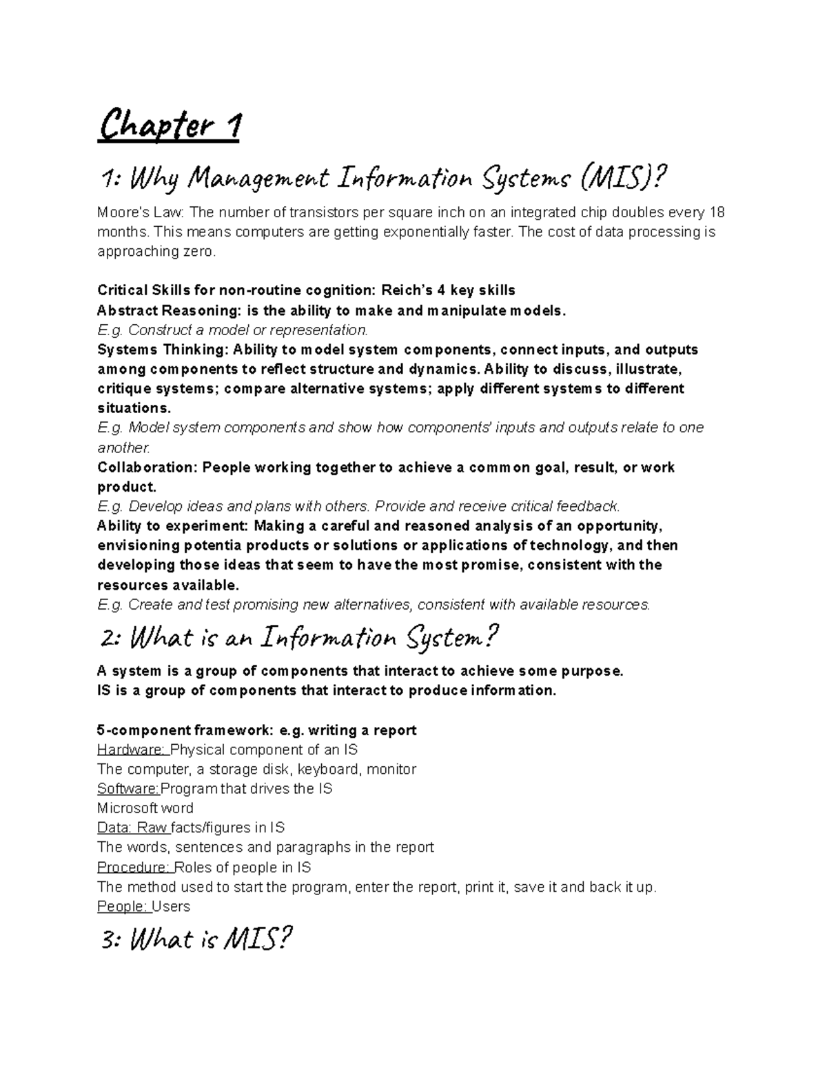 ISYS104 Notes - Chapter 1 1: Why Management Information Systems (MIS ...