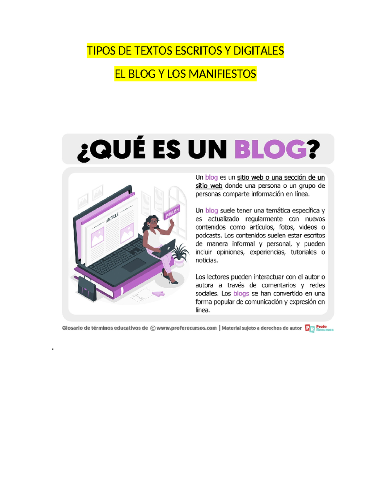 Los blogs 6TO - TIPOS DE TEXTOS ESCRITOS Y DIGITALES EL BLOG Y LOS ...