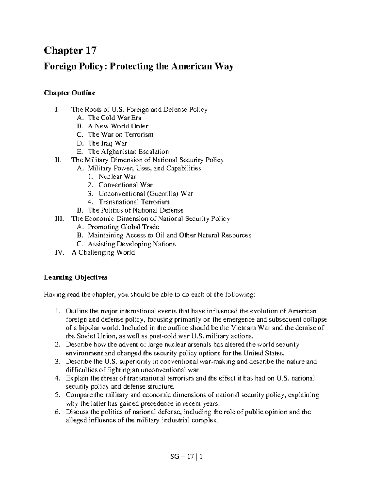 Chapter 17 - Protecting The American Way - Chapter 17 Foreign Policy ...