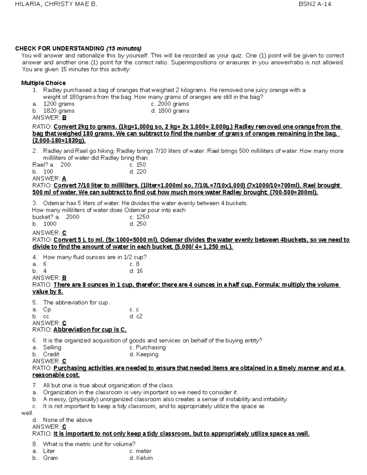 Hilaria SAS 1 ( Laboratory) Nutri - HILARIA, CHRISTY MAE B. BSN2 A ...