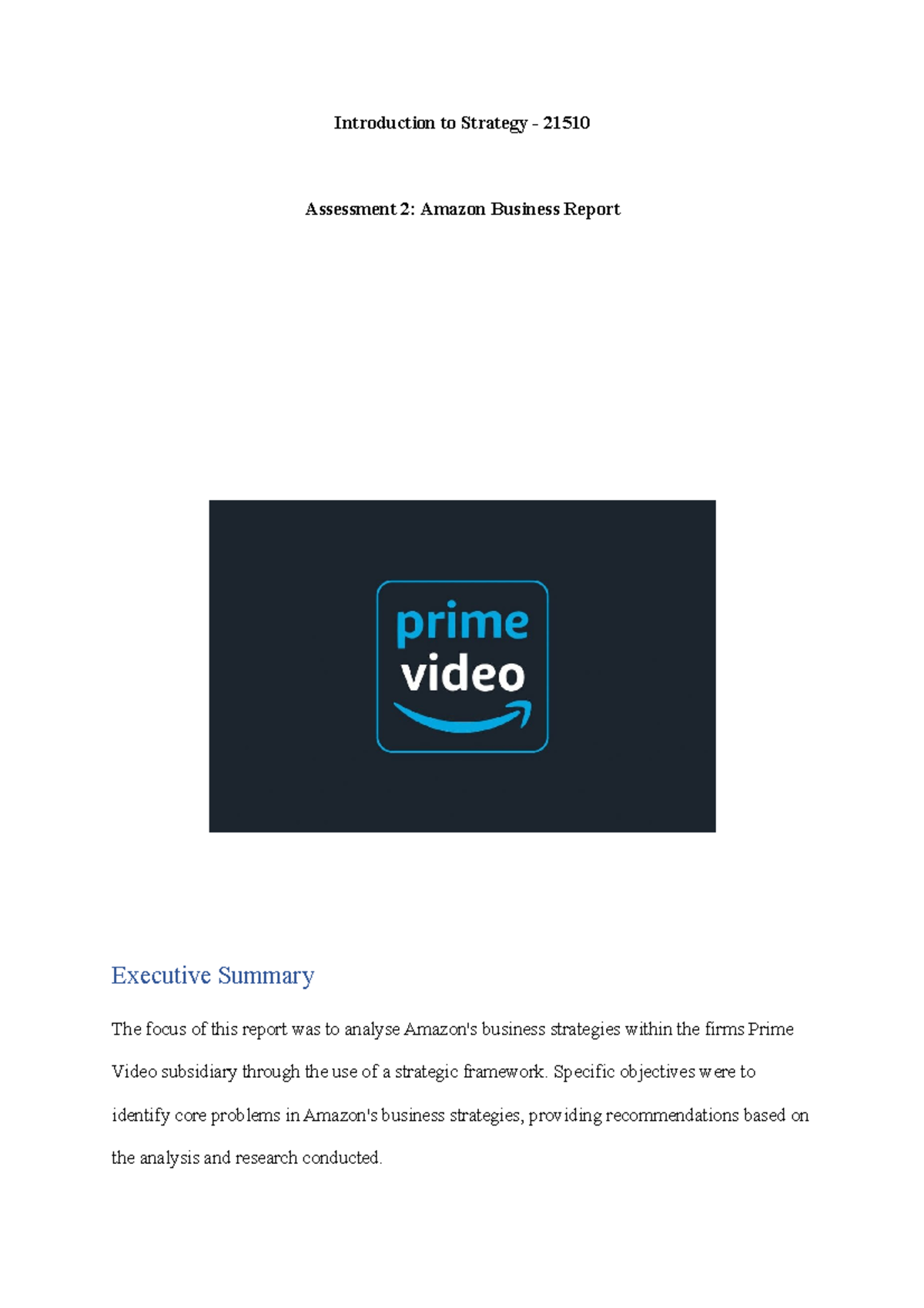 Intro to strategy - Introduction to Strategy - 21510 Assessment 2 ...
