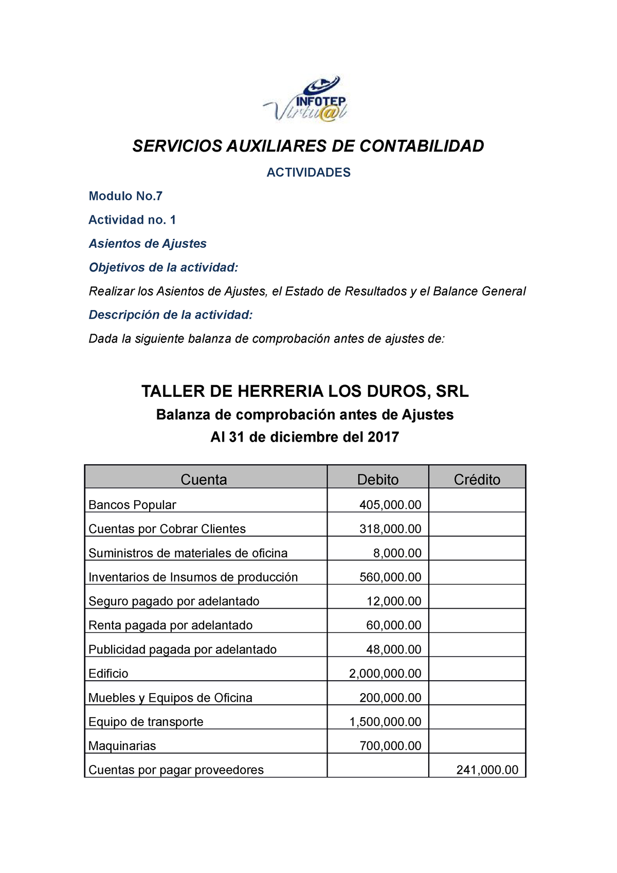 Actividad Del Modulo No Servicios Auxiliares De Contabilidad Actividades Modulo No Actividad 8620