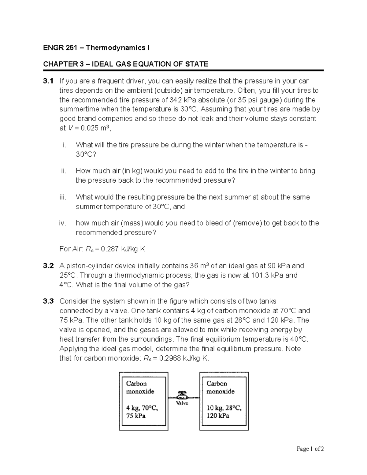 Chapter 3 Problems - Page 1 Of 2 ENGR 251 – Thermodynamics I CHAPTER 3 ...