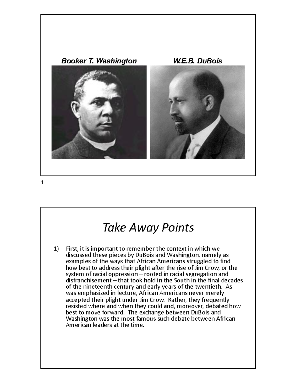 Take Away Points from required reading - Booker T. Washington W.E ...