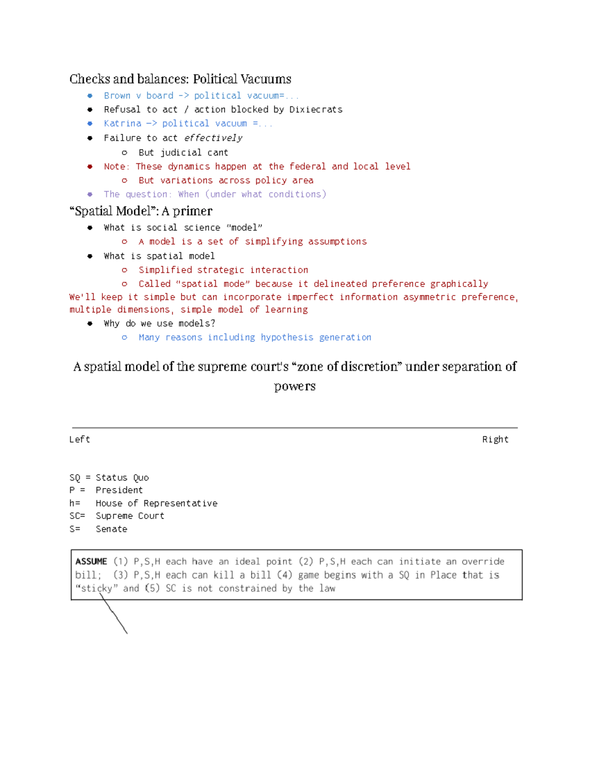 POSC 2 16 notes Checks and balances Political Vacuums Brown v