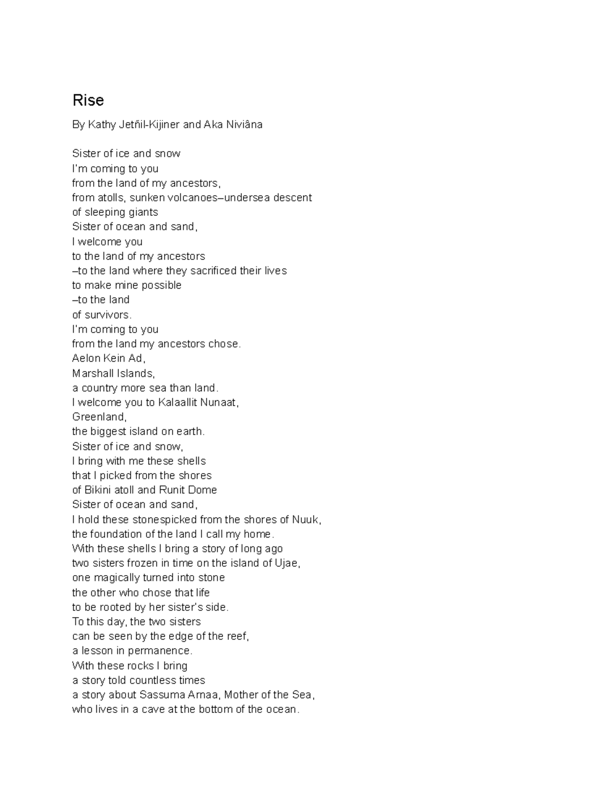 Rise - Rise By Kathy Jetñil-Kijiner and Aka Niviâna Sister of ice and ...
