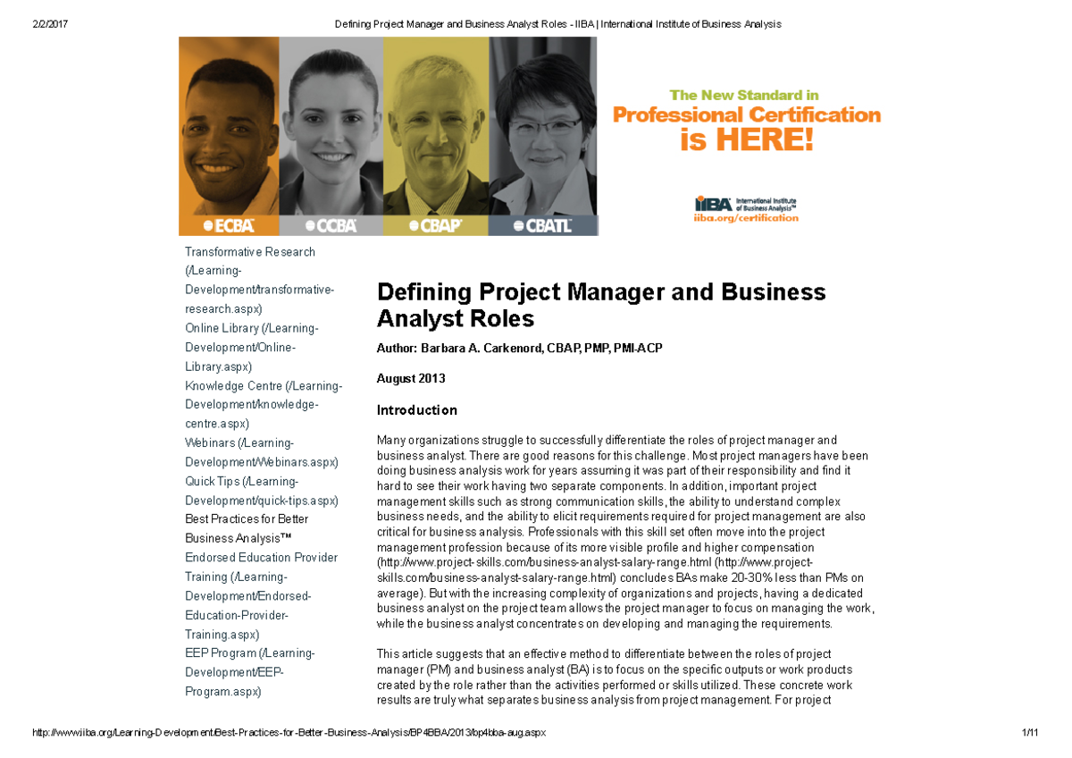 Reading#3-Defining Project Manager and Business Analyst Roles - IIBA ...