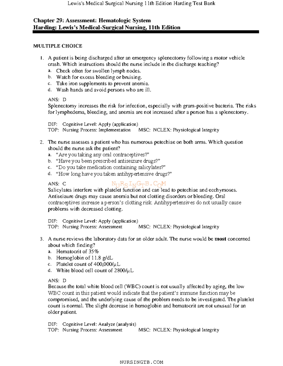 29 - STUDY THIS! - NURSINGTB Chapter 29: Assessment: Hematologic System ...