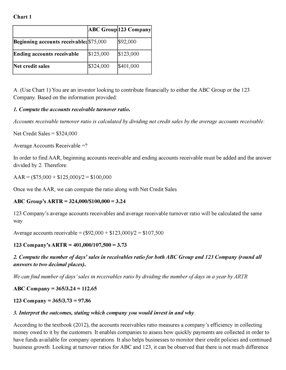 Week 5 Learning Journal Financial Ratios Chart 1 Abc Group 123 Company Beginning Accounts Studocu