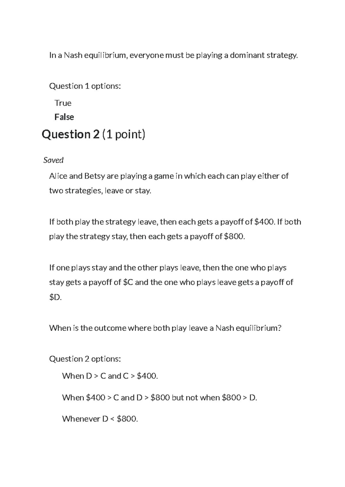 Problem set 5 - In a Nash equilibrium, everyone must be playing a ...