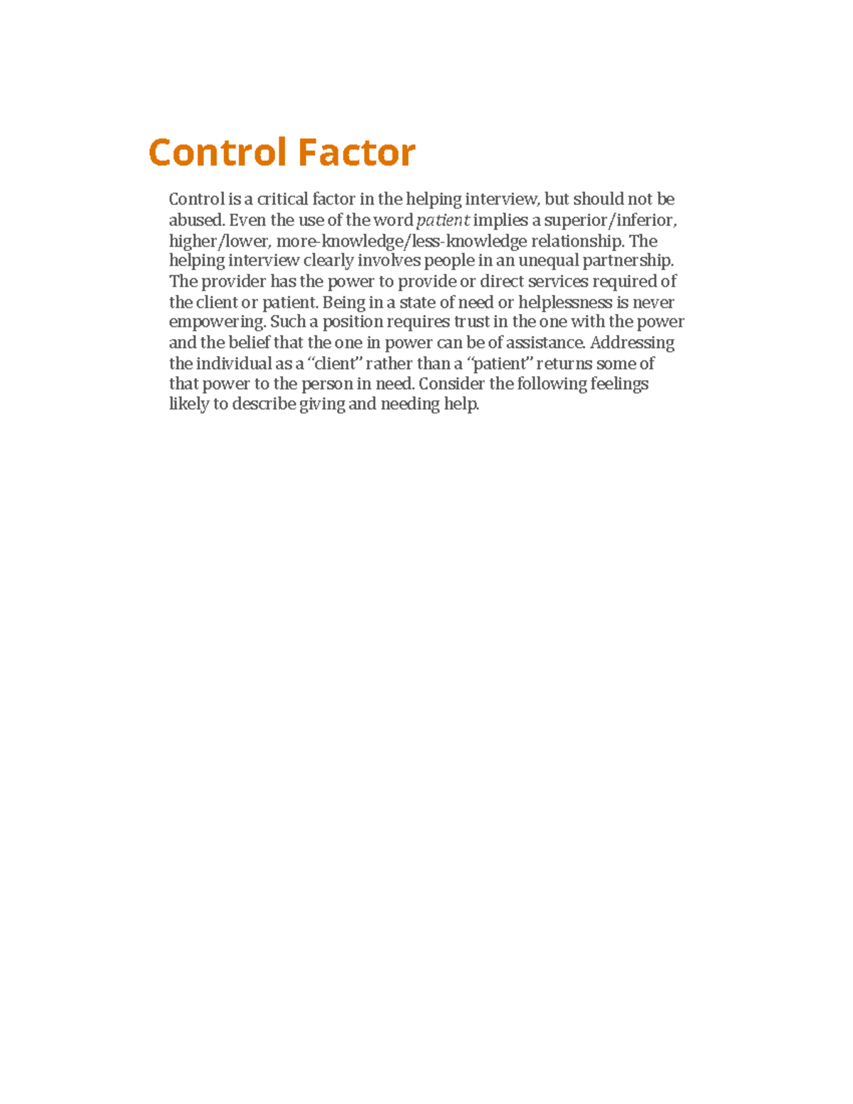 Control Factor comm Control Factor Control is a critical factor in