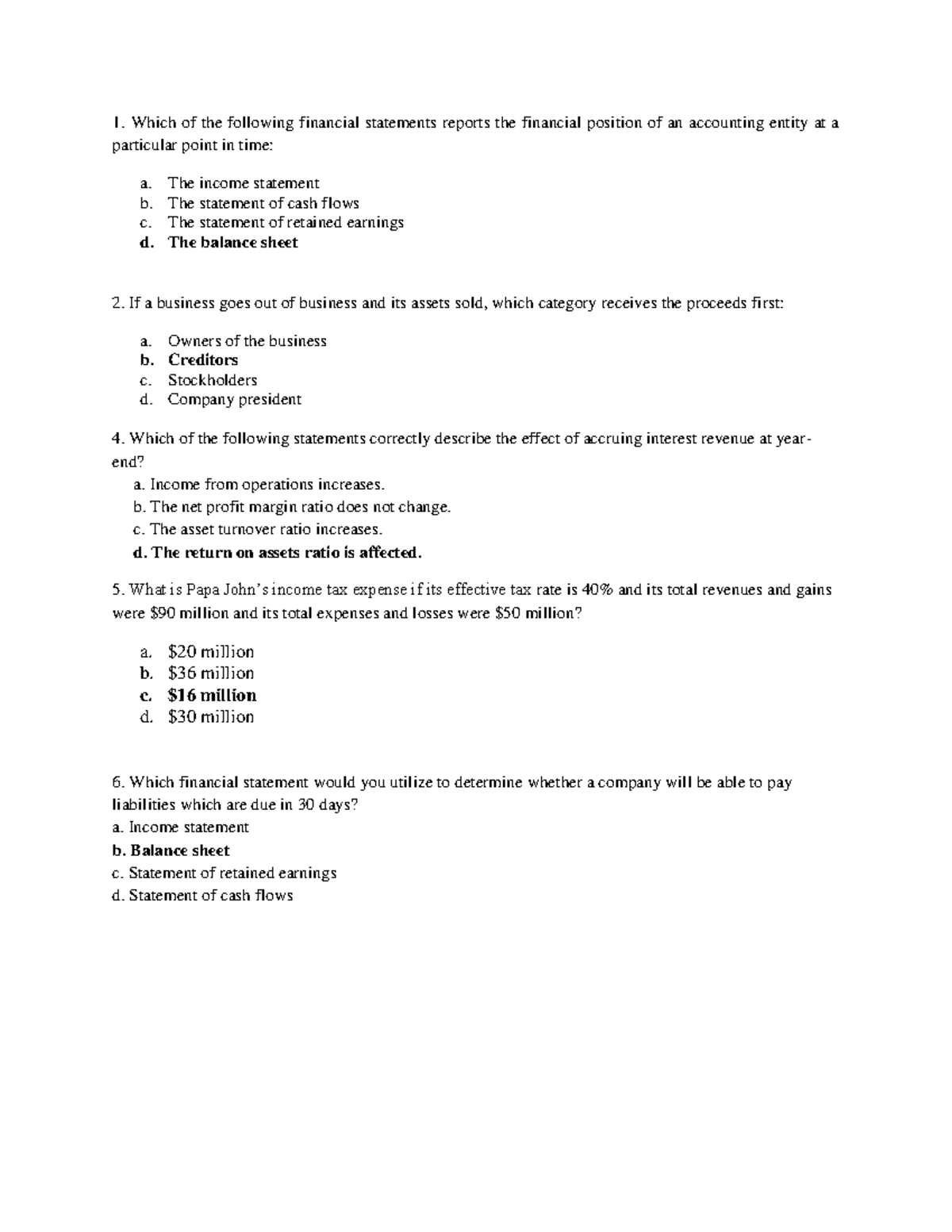 Additional practice questions solutions - 1. Which of the following ...