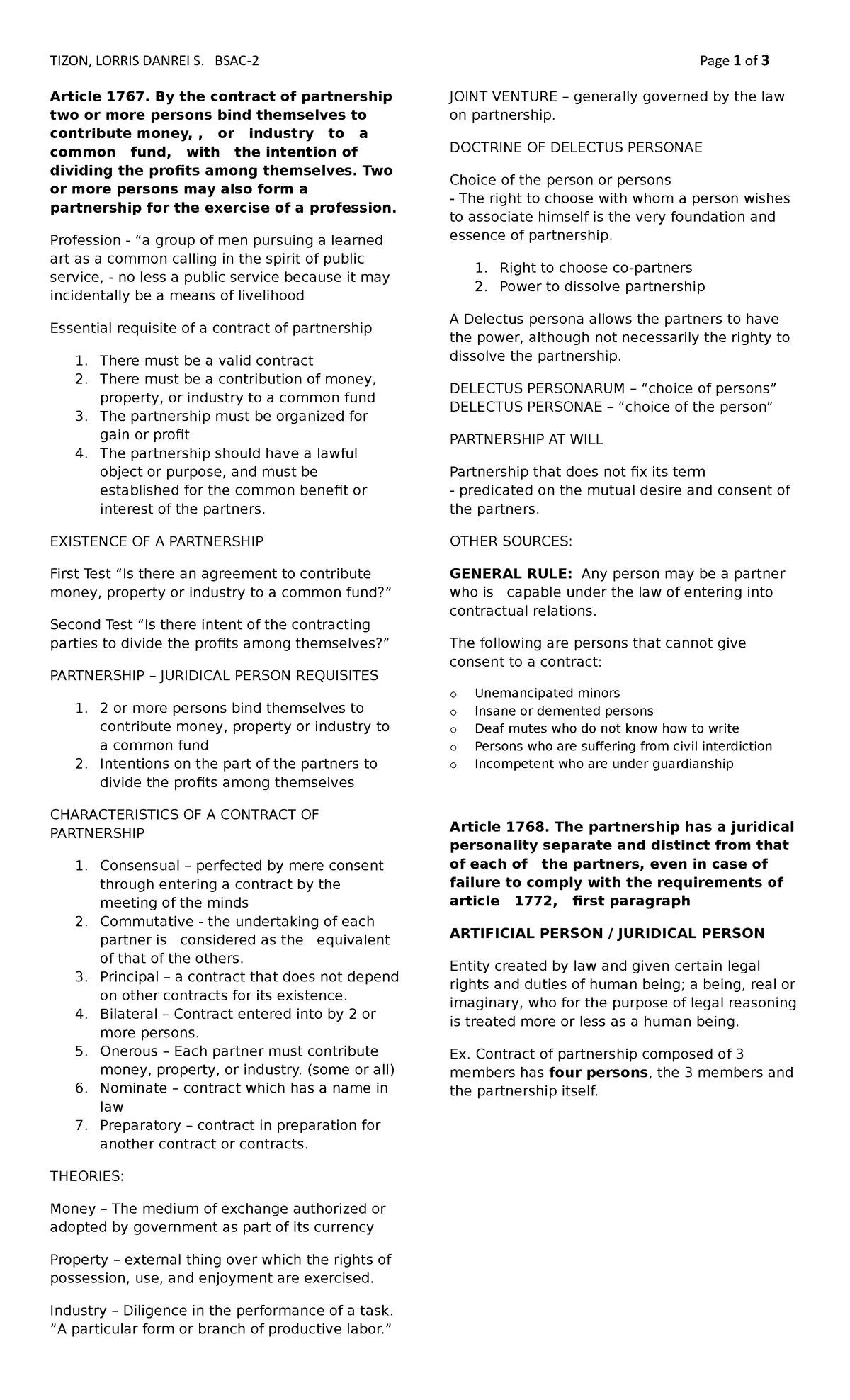 Outline Bislaw - asd - TIZON, LORRIS DANREI S. BSAC-2 Page 1 of 3 ...