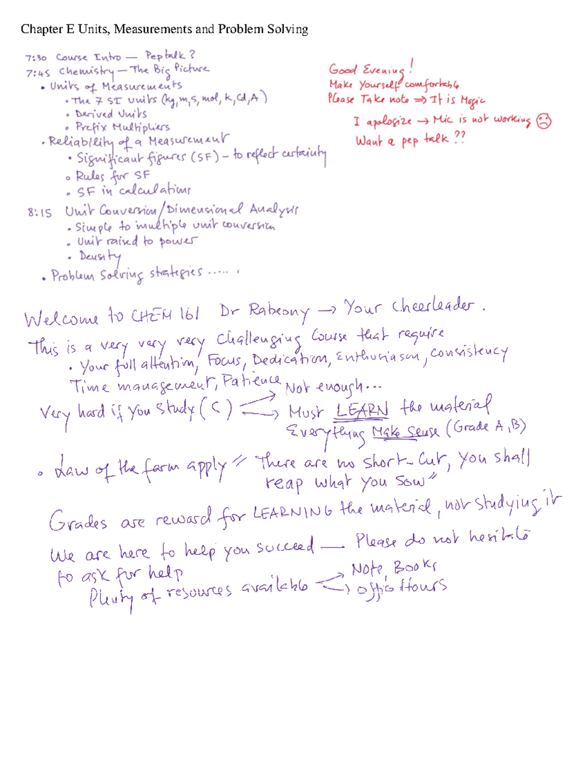 General Chemistry I - Chapter E notes - 01:160:161 - Chapter E Units ...