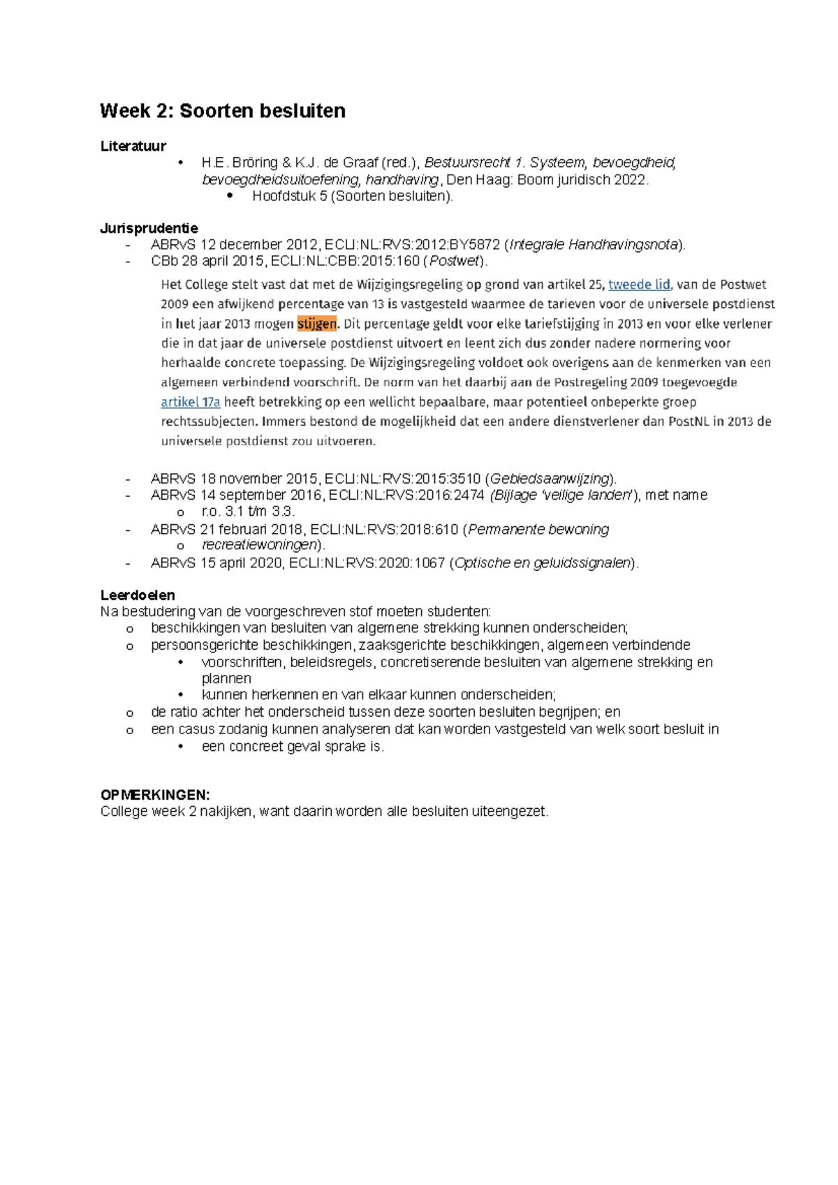 Week 2 - Werkgroepopdrachten Week 2 - Week 2: Soorten Besluiten ...