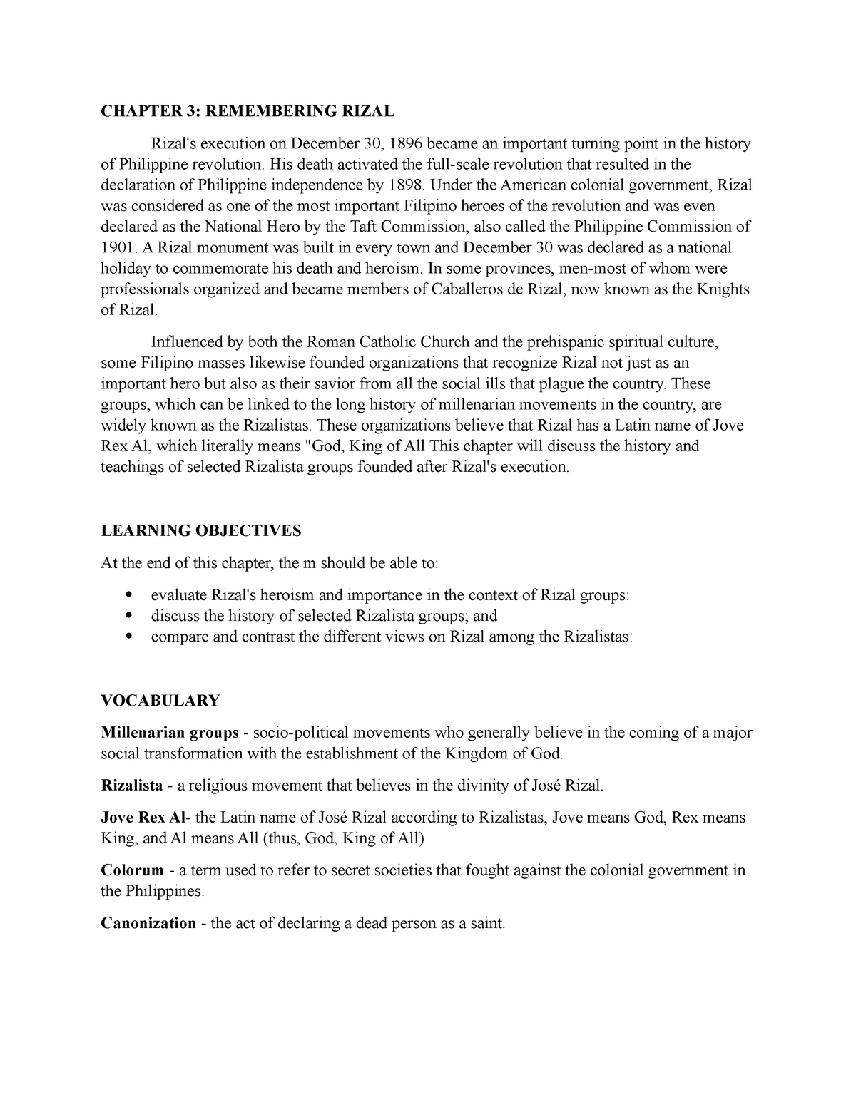 Week 8 Lesson-3- Remembering- Rizal - CHAPTER 3: REMEMBERING RIZAL ...