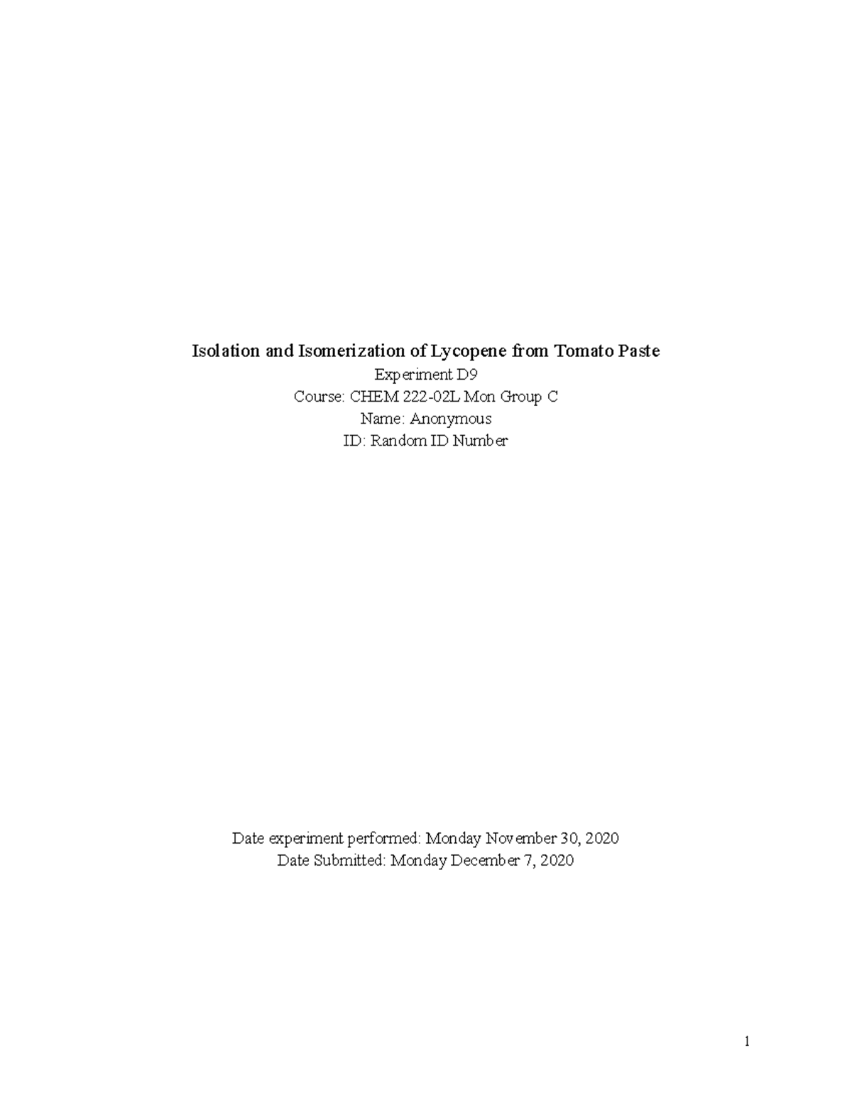 Isolation and Isomerization of Lycopene from Tomato Paste UVVis Spectra of Obtained Lycopene