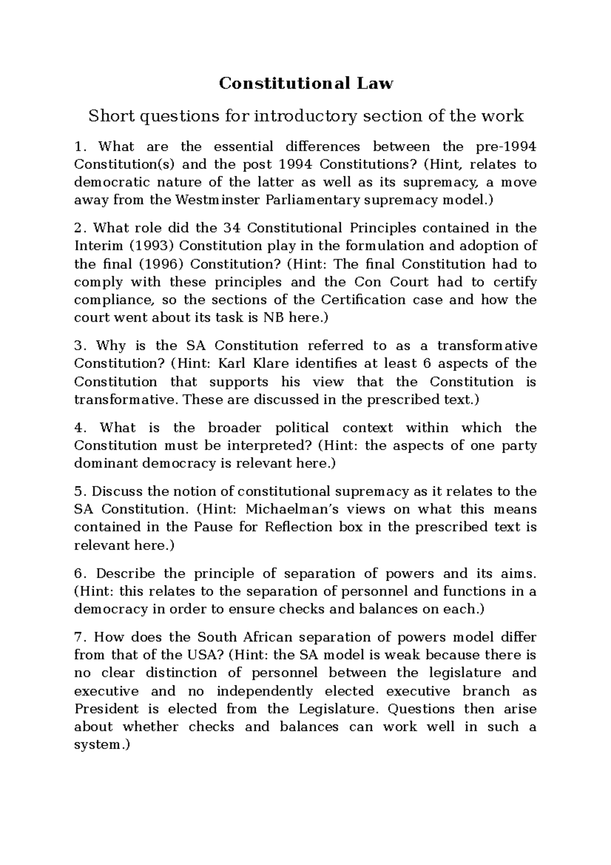 Constitutional+Law+short+questions+for+20131 Constitutional Law