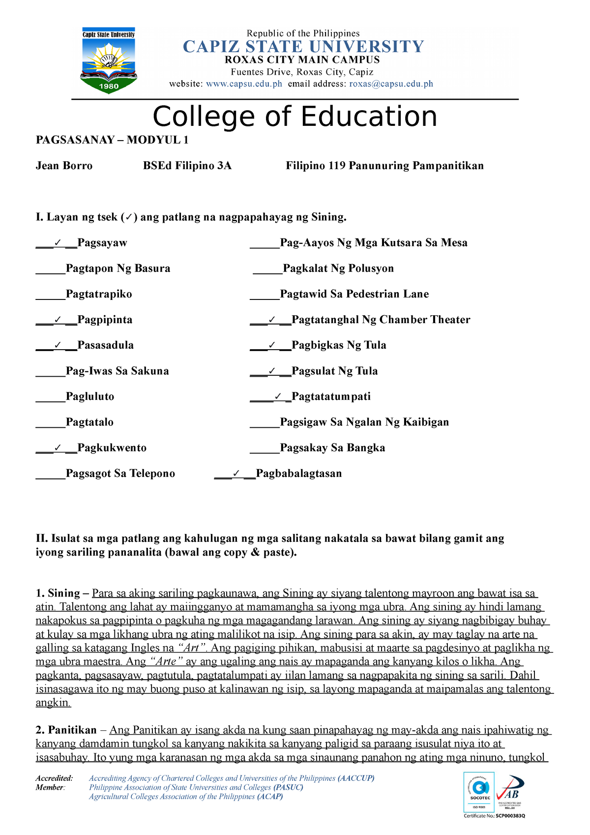 Borro-Jean-Bsed Filipino Midterm - College Of Education PAGSASANAY ...