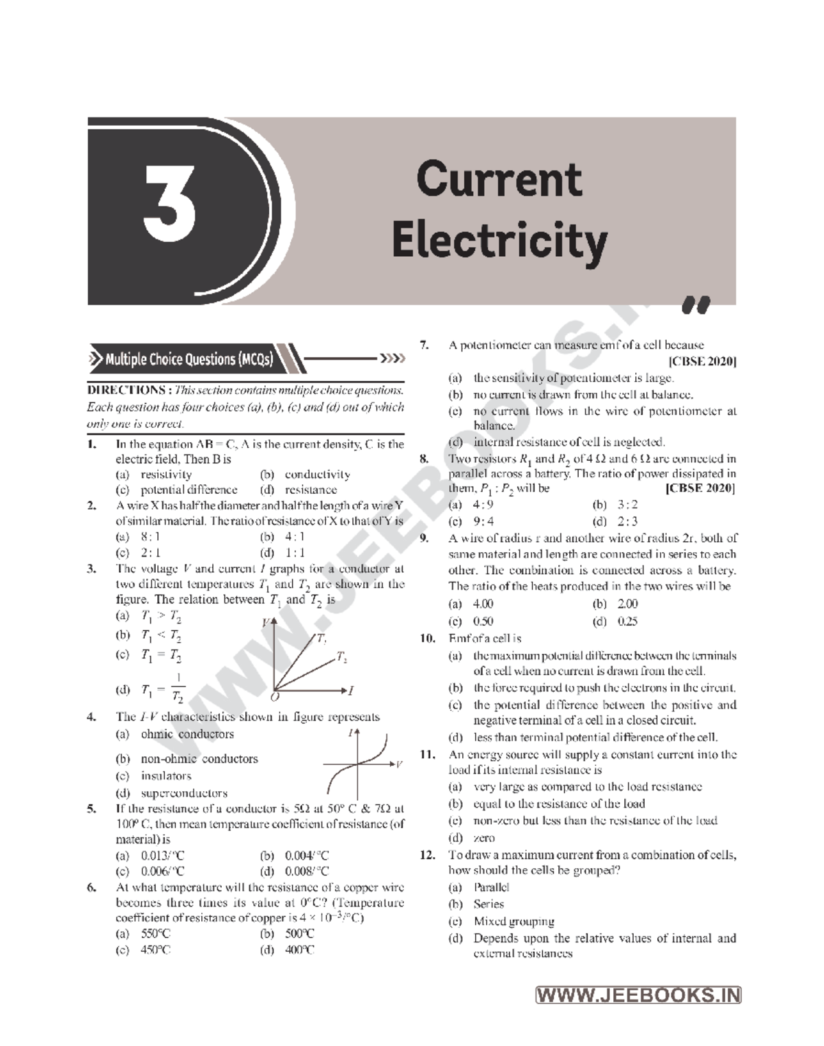 Disha 12TH Cureent Electricity MCQS - 3 Current Electricity 7. A ...