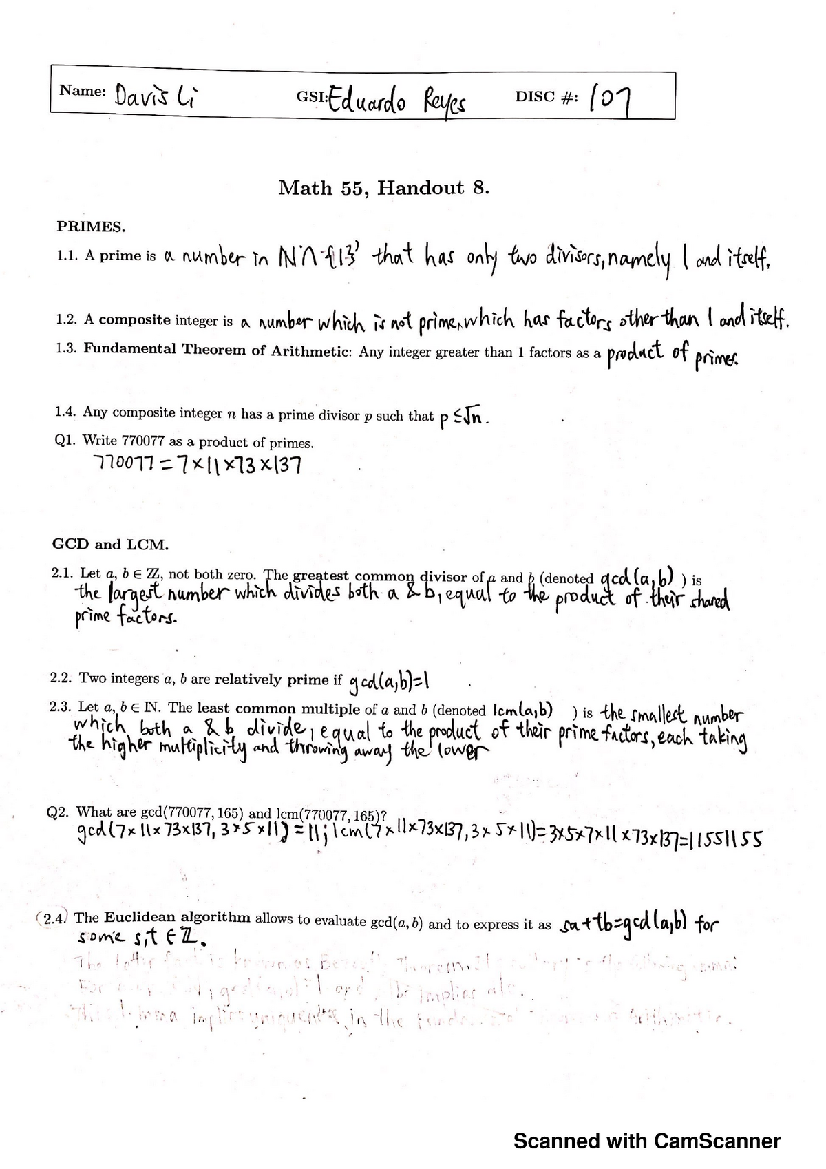 Math 55 Handout 8 Lecture notes 8 MATH 55 Scanned with CamScanner