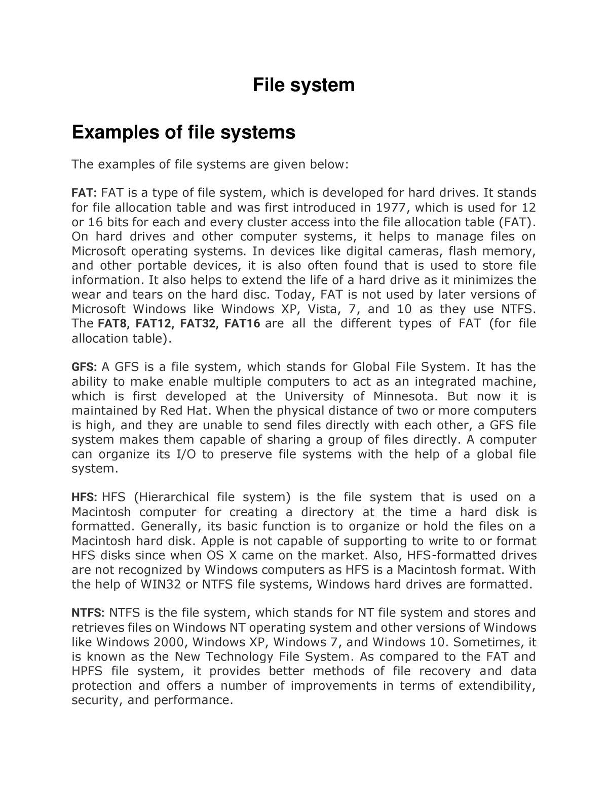 types-of-file-system-file-system-examples-of-file-systems-the