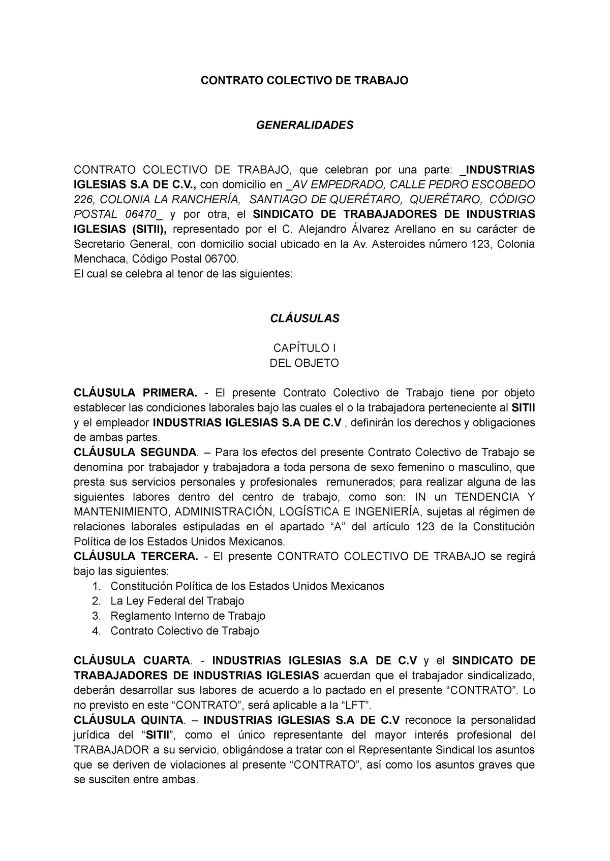 Contrato Colectivo Contrato Colectivo De Trabajo Generalidades Contrato Colectivo De Trabajo 5487