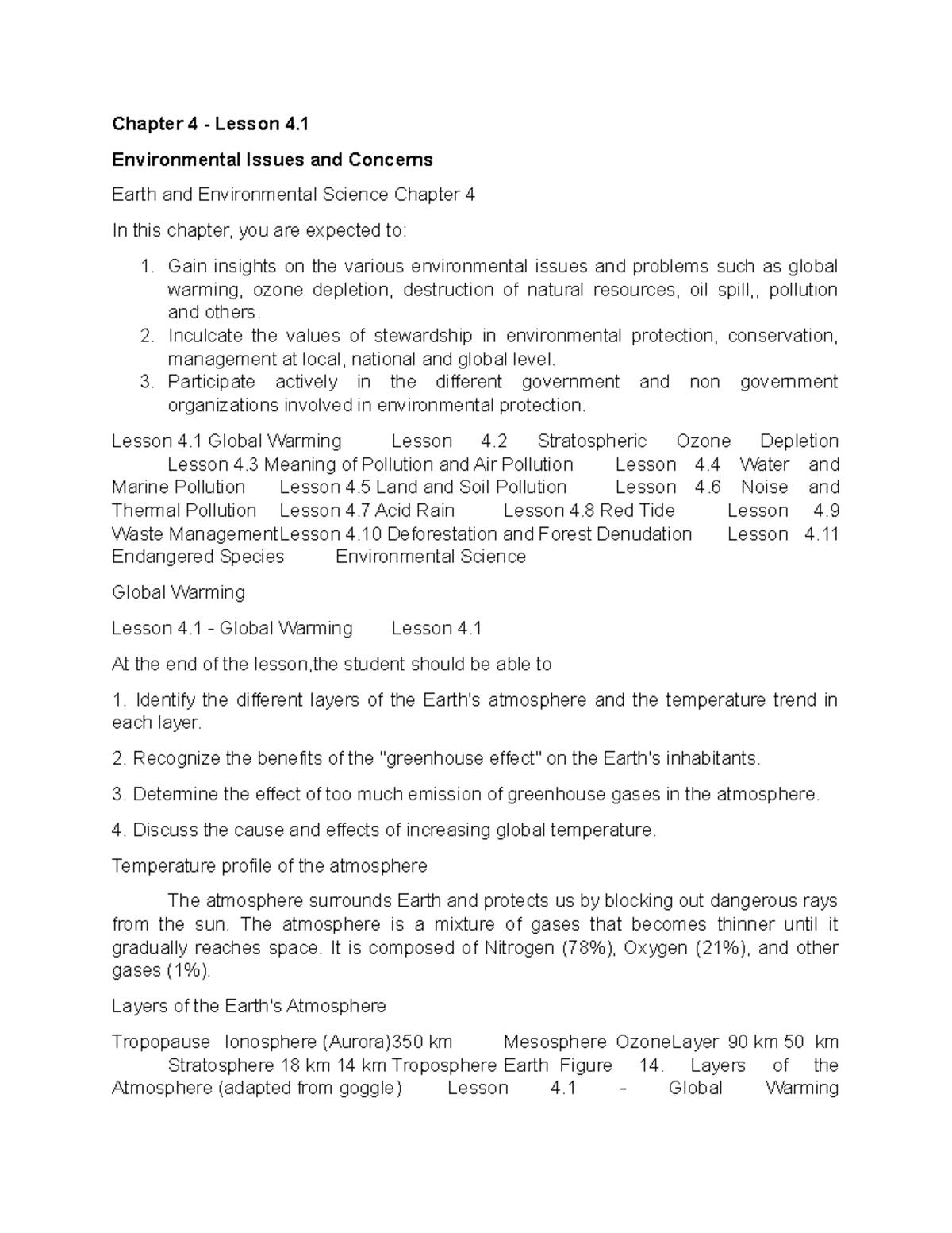 Lesson 4.1 Environmental Issues And Concerns - Chapter 4 - Lesson 4 