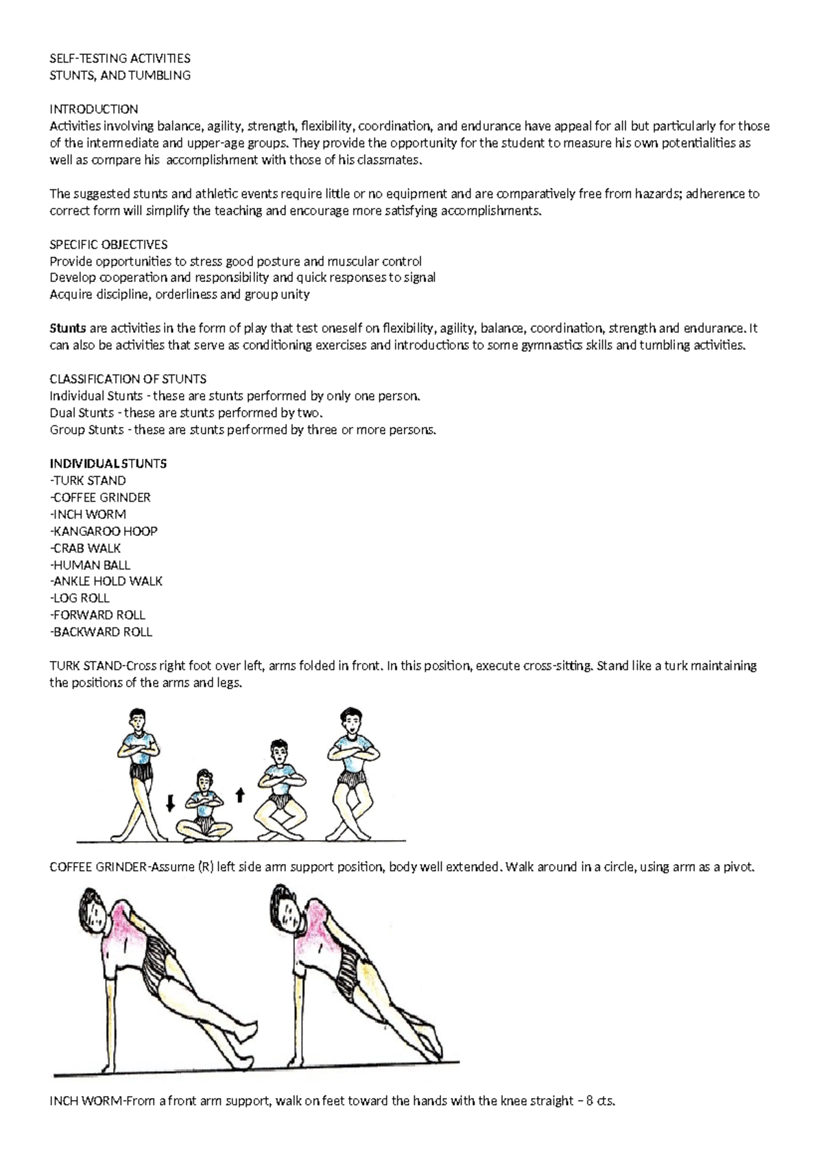 P,E Reviewer SELFTESTING ACTIVITIES STUNTS, AND TUMBLING