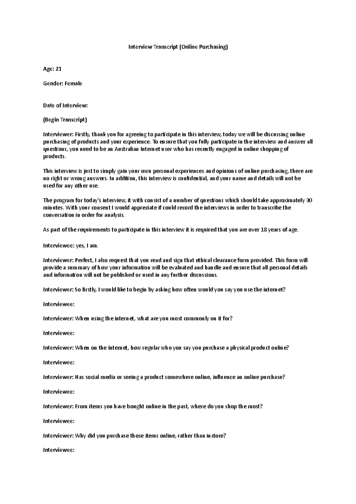 Interview Transcript 2 - To ensure that you fully participate in the ...