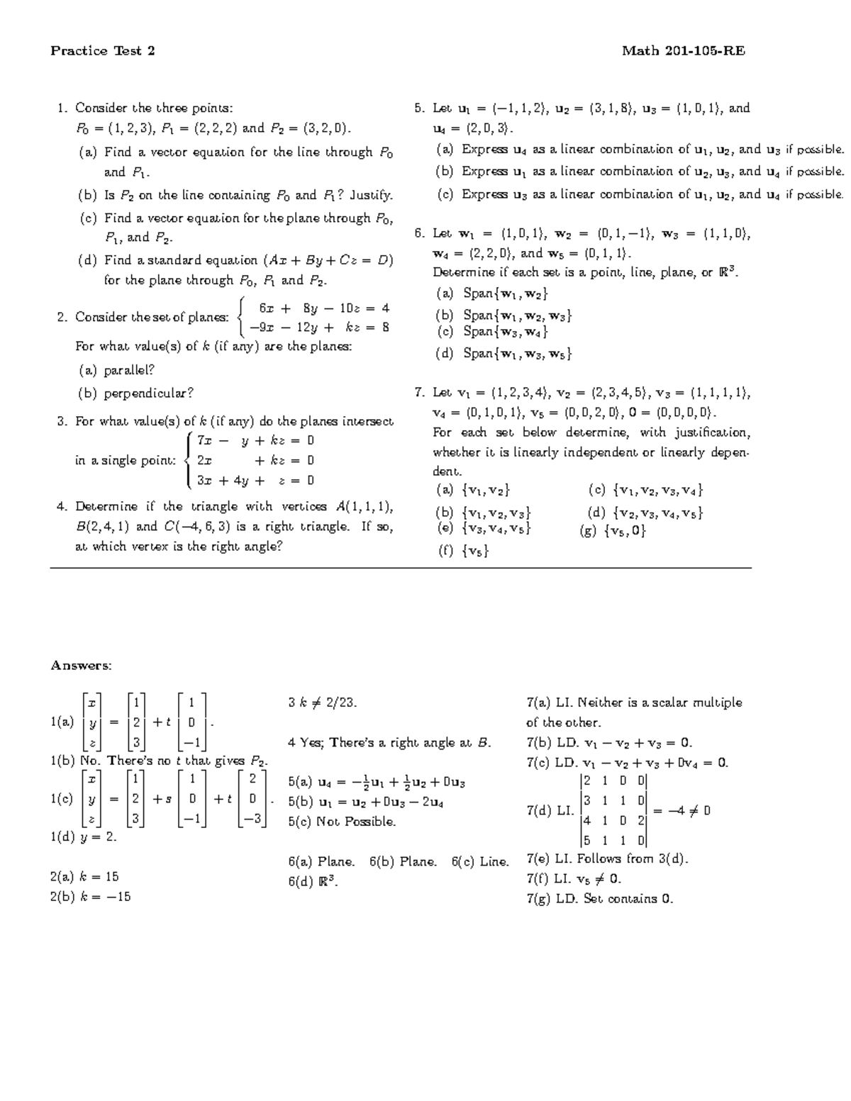 105PT2f2021 - Linear Algebra - Practice Test 2 Math 201-105-RE Consider ...