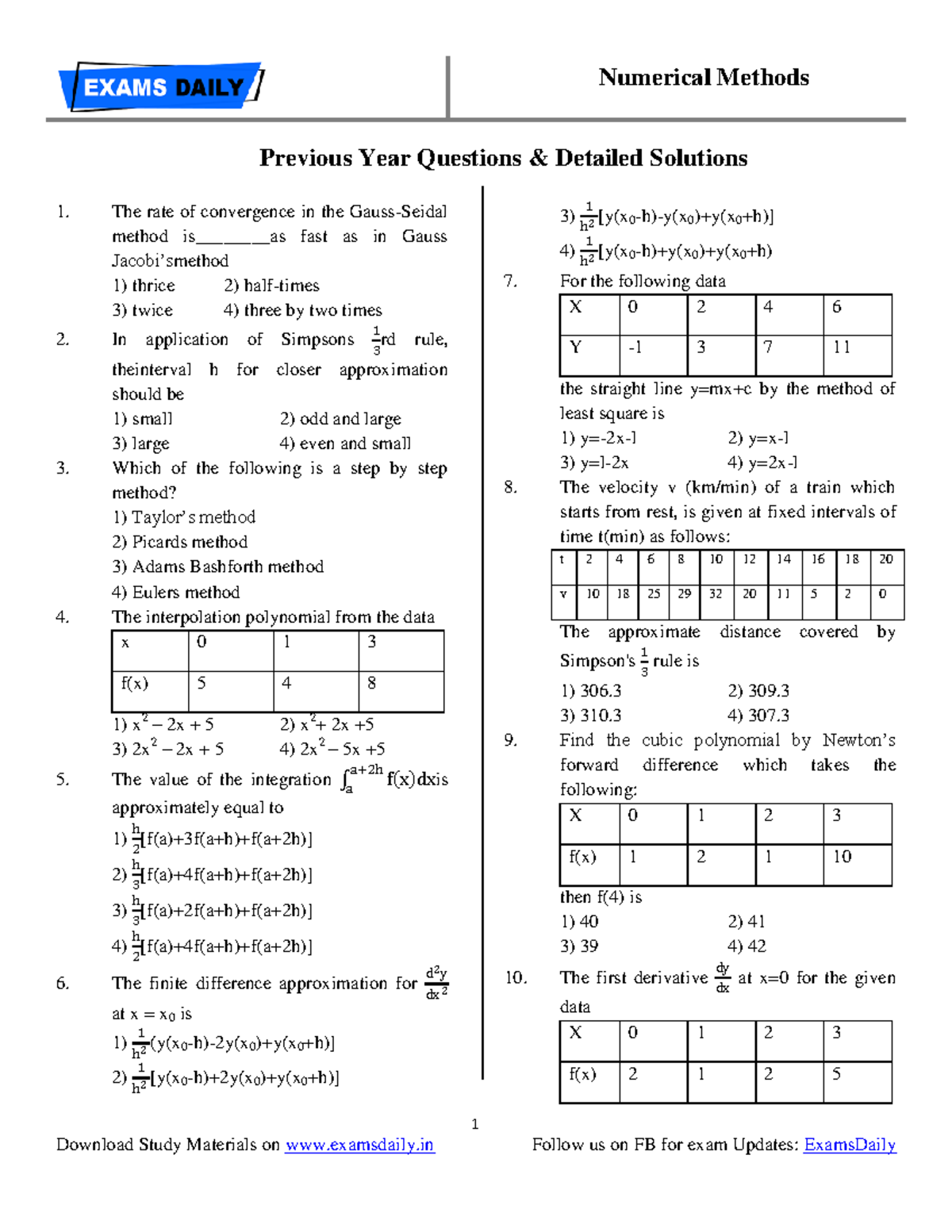 Numerical methods nm previous year solved questions - 1 Previous Year ...