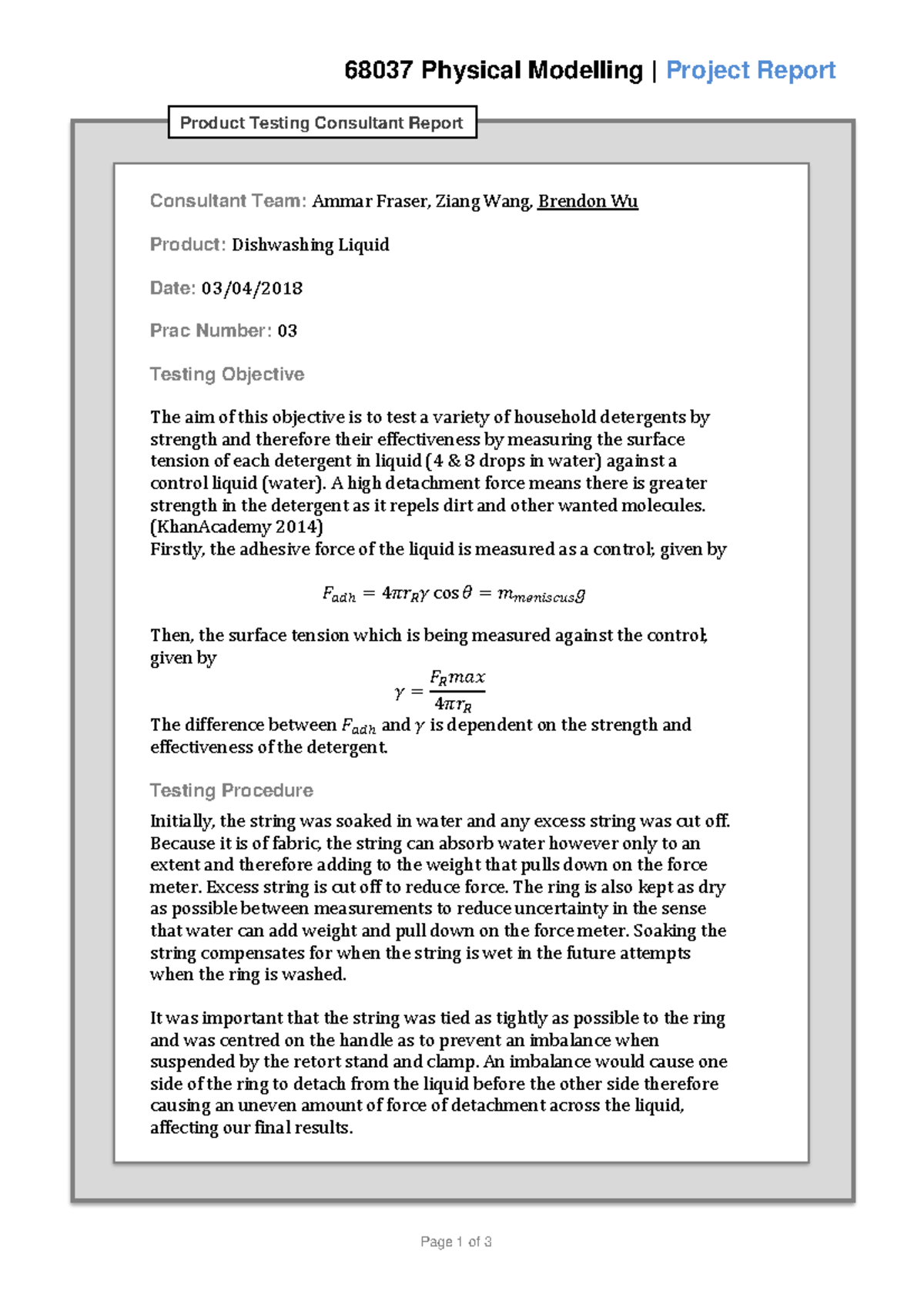 Detergents lab report Consultant Team Ammar Fraser, Ziang Wang