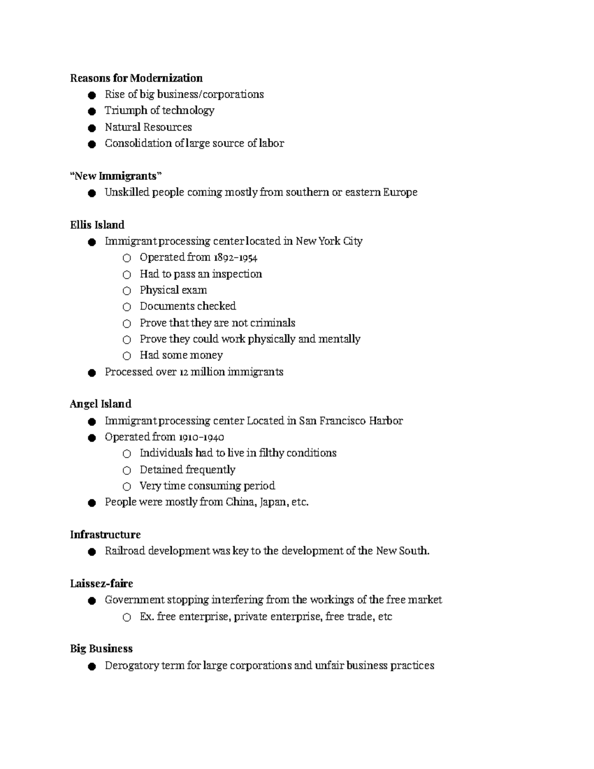 Final study guide Reasons for Modernization Rise of big business/corporations Triumph of Studocu