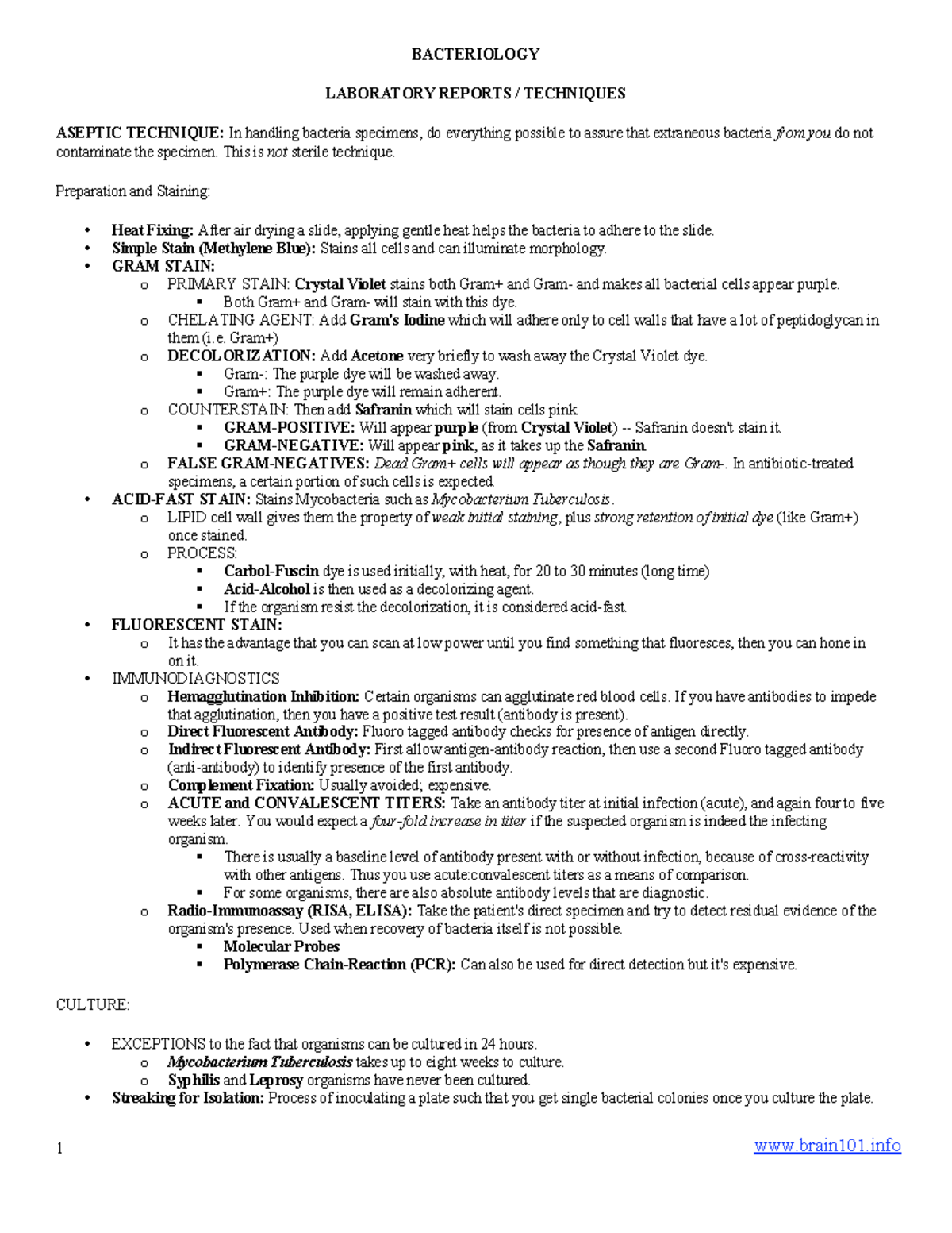 BacteriologyReview Lecture Notes BACTERIOLOGY LABORATORY REPORTS