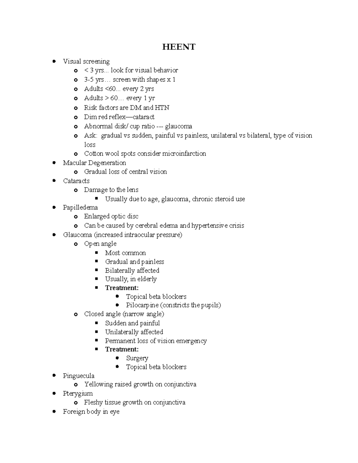 3p - Head to toe assessment - HEENT Visual screening o