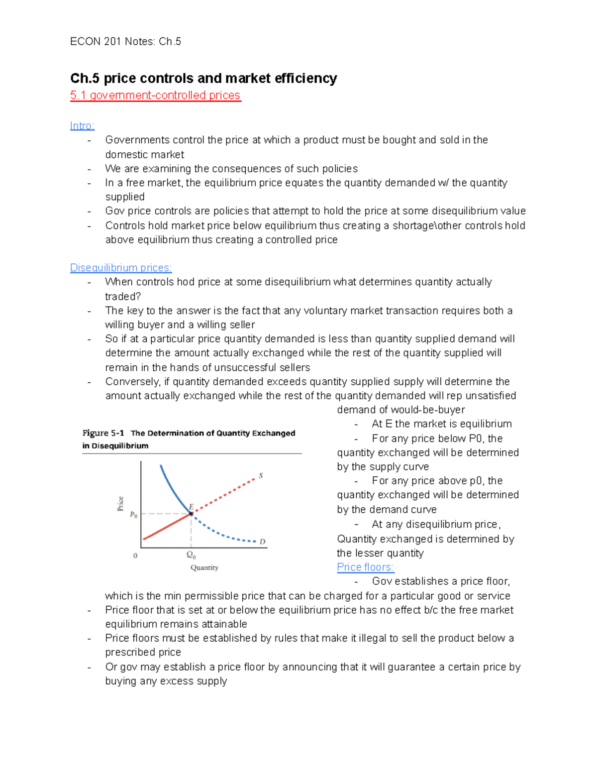 ECON 201 Notes Ch.5 - Ch Price Controls And Market Efficiency 5 ...