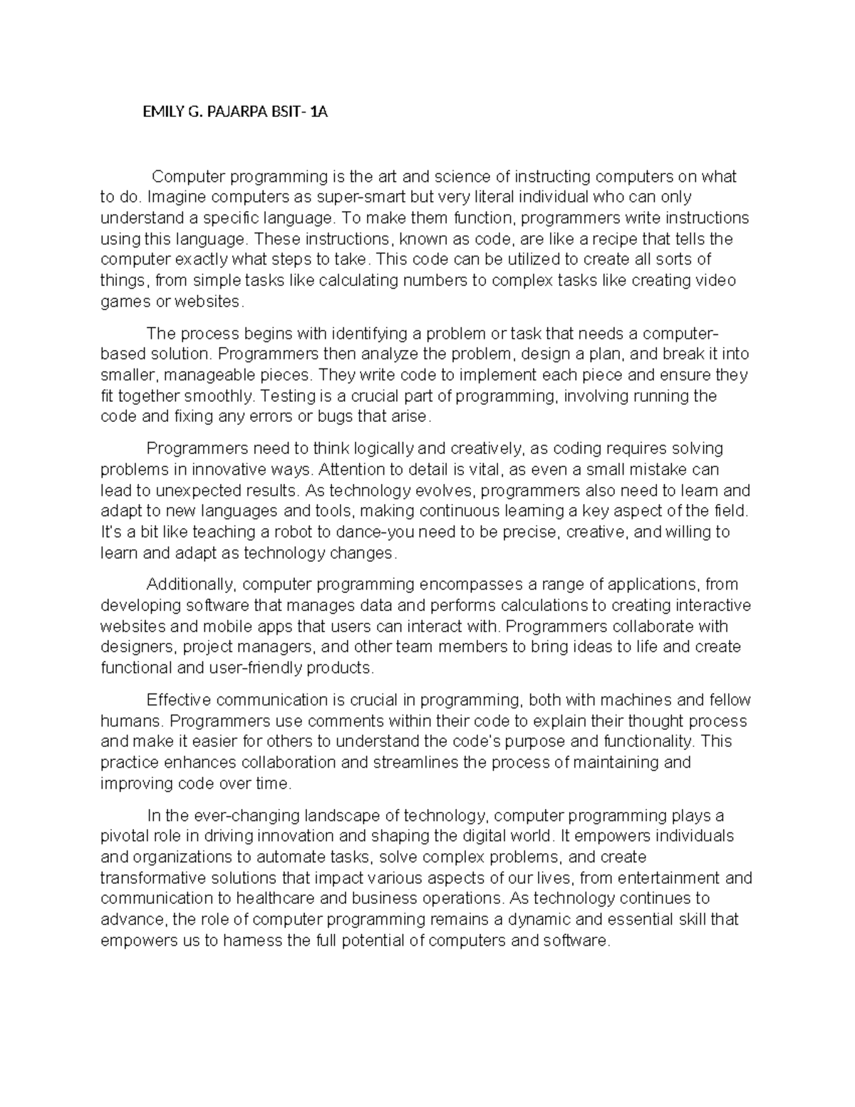 Definition COMP Programming - EMILY G. PAJARPA BSIT- 1A Computer ...