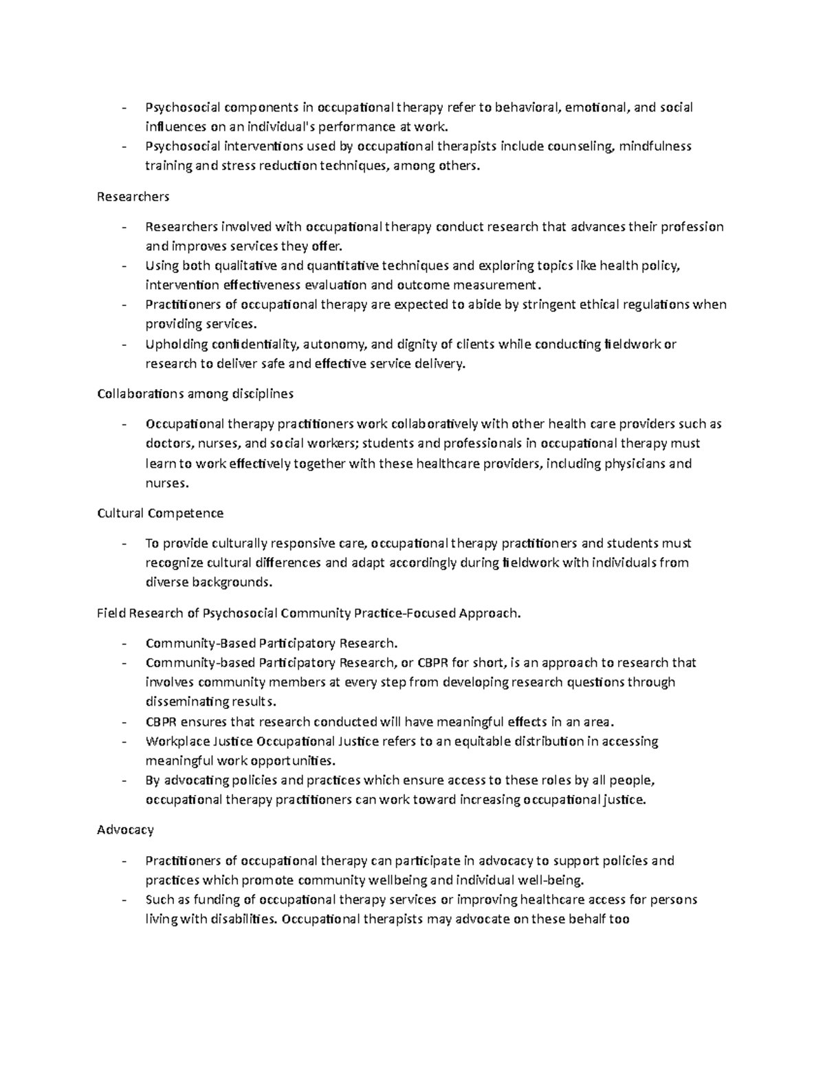 Health Psychology Notes 12 - Psychosocial components in occupational ...